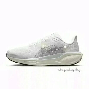 Bling Nike Pegasus 41 Womens White Sneakers Shoes Customized with Crystals